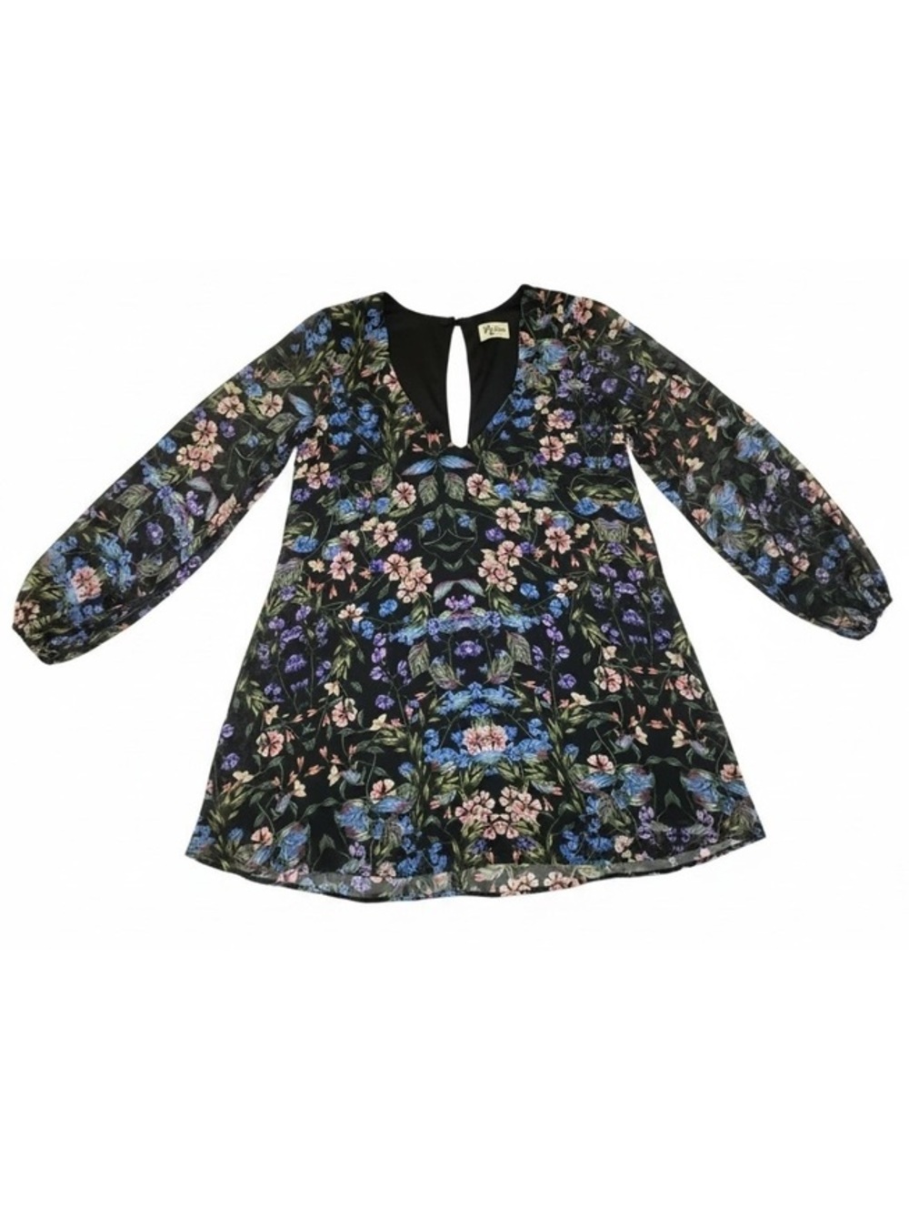 Show Me Your Mumu Donnie Dress M Black Rose Floral Trapeze Boho Long Sleeve